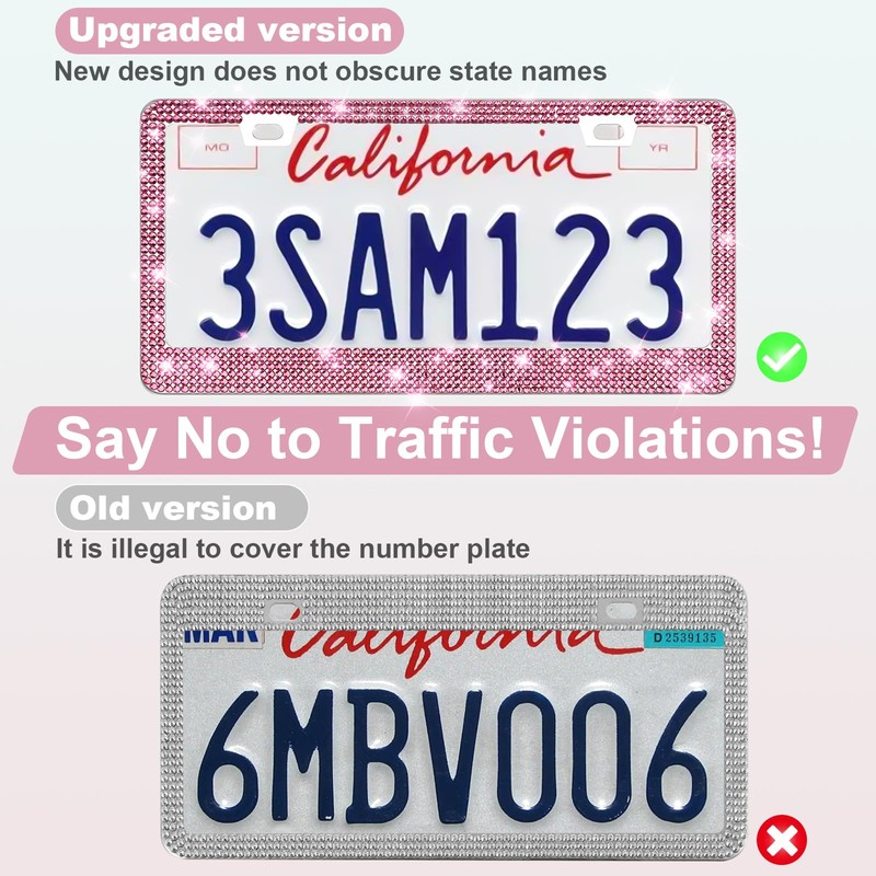 QUANQIUFEI 2 Pack Bling License Plate Frames for Women, Sparkly