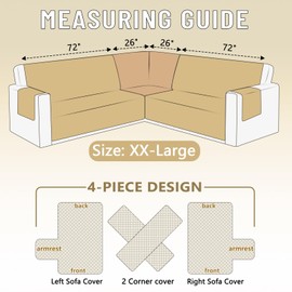 HDCAXKJ L Shape Couch Cover Sectional Sofa Cover 4 Pcs Corner Sectional Sofa Slipcovers Sets for Pets Dogs Washable Non Slip U Shaped Furniture Protector for Sectional Sofa (Tan, XX-Large)