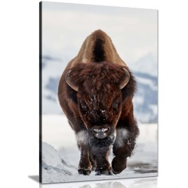 Panther Print Fine Art Prints Running Brown Bison in Wildlife Artistic Framed Canvas Print, Pictures for Home Walls, Bedroom, Living Room & Bathroom Decor 46x31cm (18x12in)