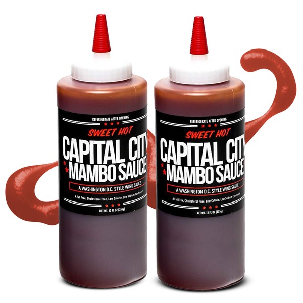 Capital City Mambo Sauce - Sweet Hot Recipe | Washington DC Wing Sauces | Perfect Condiment Topping for Wings, Chicken, Pork, Beef, Seafood, Burgers, Rice or Noodles | 12 oz Bottles (2 Pack)