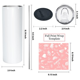 CHLJAR 20 oz Sublimation Tumblers, 25 Pack Straight Skinny Tumbler Bulk Blanks Stainless Steel Double Wall Insulated Tumbler Cups, DIY for Heat Press Machine, Individually Boxed, Metal Straws