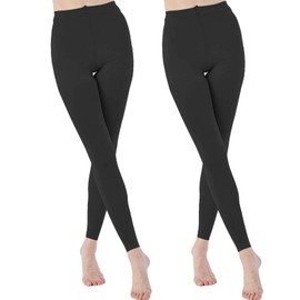 MANZI 2 Pairs 70 Denier Women's Footless Tights Stretch Run Resistant Opaque Control Top Tights(2 Black,M)