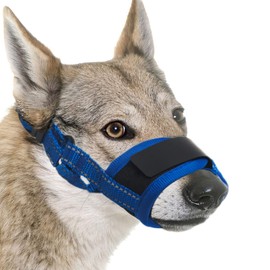 Dog Muzzle, Air Mesh Breathable Puppy Muzzle Dog Muzzles Adjustable Soft Muzzle for Large Dog Medium Sized Small Dogs for Biting Barking with Reflective Straps (Blue, L)