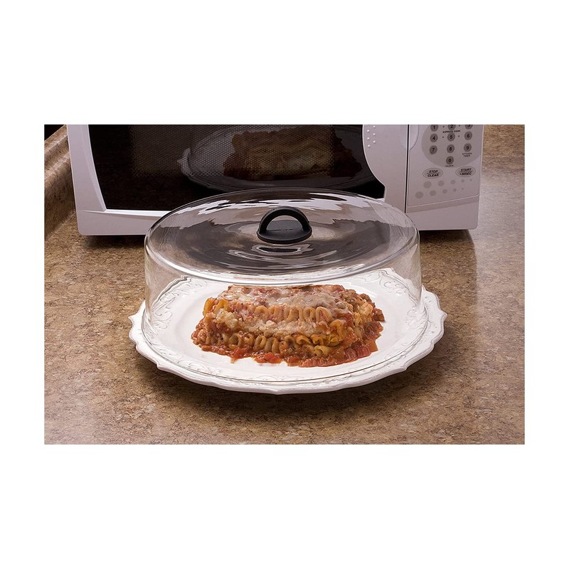 Tall Microwave Tempered Borosilicate Glass Plate Cover with Red Easy-Grip