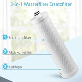 3 in 1-Wasserfilter-Ersatzkartusche, Kompatibel mit dem HappyFilter®-Filtersystem, Kalk- und Aktivkohlefilter reduziert Kalk, Chlor, Schwermetalle und Sedimente usw