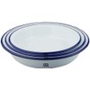 3 Piece Set - Round White Enamel Blue Rim Pie