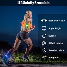 Led Band Slap Bracelets Wristband for Running Walking Night Safety, Adults Kids Adjustable Light Up Armband Reflective Strips for St. Patrick's Day Cycling Concert Camping Outdoor Sports Party(6PCS)
