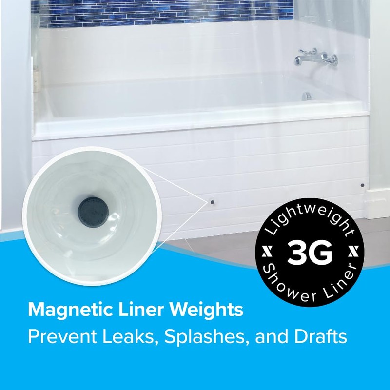 SlipX Solutions Protected Shower Curtain Liner, 3G Lightweight, 70"x72", Clear