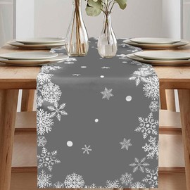 Table Runner, Christmas, Winter Table Runner, Modern, in Grey, Snowflake Table Runner, Tablecloth for Party, Holiday, Decoration