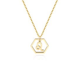 Aimber 18K Gold Plated Hexagon Initial Necklace 12 Zodiac Sign Pendant Necklace Horoscope Birth Stainless Necklace for Women Teen Girls Jewelry Gifts(Hexagon,Leo)