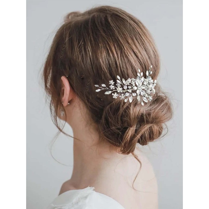 Bufenia Crystal Hair Comb Bridal Hair Accessories Silver for Bride