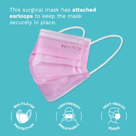 DEMETECH ASTM Level 3 Protective 3-Layer Face Mask, Ear-Loop Style, Small Face Mask, 50 Pieces, Pink