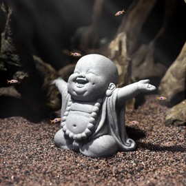 OwMell Japanese Jizo Monk Statue, Buddha Jizo Figurine Memorial Aquarium Statue Ornament - Laughing Buddha
