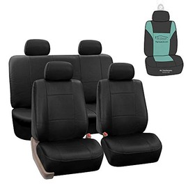 FH Group Car Seat Covers Premium PU Leather Car Seat Covers Full Set, Airbag Compatible and Split Ready with Gift– Universal Fit for Cars Trucks and SUVs (Black) PU002114
