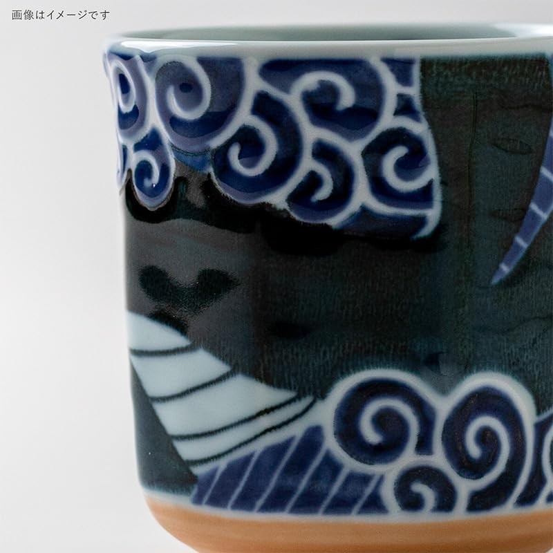 Minoru Pottery White Wave Whale Octagonal Teacup