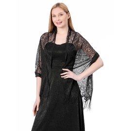 Sanmoury Women's Lace Scarf Shawls For Wedding Soft Lightweight Fringe Stole Wraps For Bride Bridesmaid Shawl (B-Black)