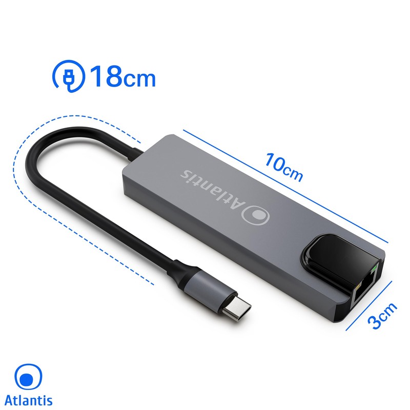 ATLANTIS A04-TC_LANHD+PU Mini Docking Station USB C (Type C) to