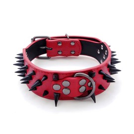 haoyueer Sharp Spiked Studded Dog Collar 2 Inch Width Stylish Leather Dog Collars for Medium & Large Dogs Pitbull,Labrador,Boxer Rottweiler German Shepherd … (M, Red-1)
