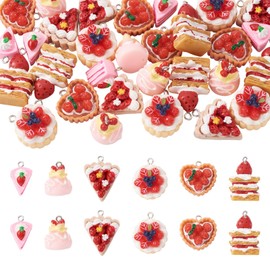 FASHEWELRY 30Pcs Resin Dessert Pendants 3D Imitation Food Charms Strawberry Pie Bread Dangle Charms with Loop for DIY Necklace Earring Bracelet Jewelry Making Keychain Hanging Pendant