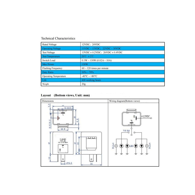 DEWHEL 12V 0.02A-10A 2-Pin CF-12 Automatic Electronic LED Flasher Relay