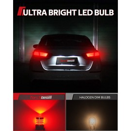 Torchbeam 3157 Red LED Tail Lights, Super Bright 3156 3056 3057 4157 4057 3457 Brake LED Bulbs, 3000 Lumens Brake Tail Parking Stop Lights Bulbs, Pack of 2