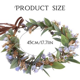 KorViSHOW Purple Flower Crown Headband - Handmade Golden Leaf Fairy Floral Headpiece with Ribbon Boho Bridal Headdress for Women Girls Renaissance Hair Accessories Wedding Vacation Festival Party