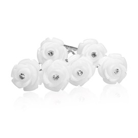 Flower Hair Pins White Rhinestone Flower Wedding Bridal Hair Accessories Flower Hair Pin Communion Hair Pins Bun Pins White Set of 6