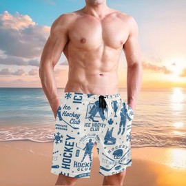 Men's Novelty Beach Shorts Hockey American Sports Swim Trunks Quick Dry Swimtrunks Mesh Lining Bathing Suit