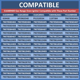 WKZO 316489400 Gas Range Oven Igniter Fit for Frigidaire Kenmore Stove Cooktop Replaces 7316489400 316428501 5304462661 IG94 16428500 IG9400 AP3963540 PS1528534