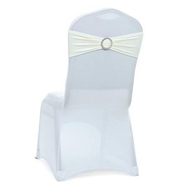 VDS - Ivory | Spandex Chair Sashes Bows | 25 PCS | Stretch Elastic Banquet Universal Folding Chair Band Tie with Silver Buckle Slider for Wedding Party Conference Celebration Event Decoration
