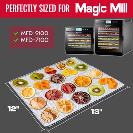 GUCUJI Silicone Dehydrator Sheets for Magic Mill MFD-9100 & MFD-7100, 12x13 Inch Non-Stick BPA Free, Pack of 10 (Premium Reusable Food Dehydrator Mesh Mats)