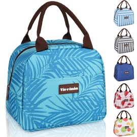 Tirrinia Lunch Bags for Women Men, Cute Insulated Lunch Tote Bag, Fashionable Lunch Box for Adult, Reusable Large Cooler Lunch Bag for Working/Picnic - Blue Leaf
