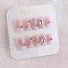 MZCMSL Handmade Nail Tip, Short, Square, Pink, Crystal Stone, 3D,