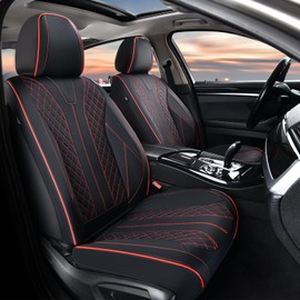 FLORICH Leather Car Seat Covers, Automotive Seat Cover 2 Pack Waterproof Seat Covers for Cars Driver Seat Cover Protectors Universal Fit for Most Cars SUV Trucks Vehicles, Black&Red Line