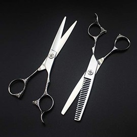 Hair Cutting Scissors, 6inch 9cr13 Steel Flower Cut Hair Salon Scissors Makeup Cutting Barber Thinning Shears Hairdressing Scissors (Color : Set With Bag, Size : Q)