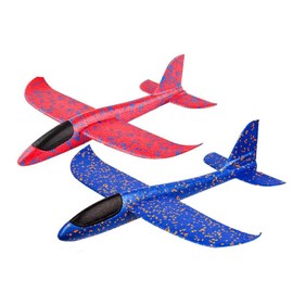 JUNBESTN Flying Airplane Toys 2 Pack 17.5" for Kids Ages 4-8 8-12 Valentine Day Gift for Boys Girls Class Students Goodie Bag Fillers Throwing Glider Foam Plane