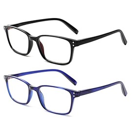 COJWIS Lesebrille 2 Pack Blaue Licht Blockieren Brille Federscharnier Anti Schwindlig Damen und Herren Leicht Brillen (1Schwarz1Blau, 2.50, multiplier_x)