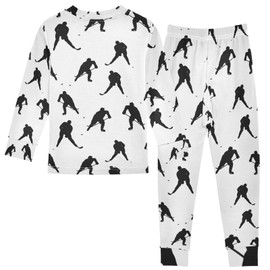 Mnsruu Kids Nightwear with Ice Hockey Players, Long Sleeve Top and Bottoms, Comfortable Cotton Pyjamas for Boys and Girls, Unisex Loungewear, 18M, #01