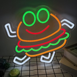 Babymiu Funny Hamburger Meme Led Lamp Neon Sign Restaurant Room Decor. Cute Gifts Merch Party Supplies for Sign Wall Decoration Acrylic USB Powered Unique Night Light Living Kids Room Shop Bar