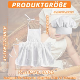 Pretwad Weiße Baby-Kochmütze und Schürze, Babyschürze und Kochmütze für kleine Köche von 8–24 Monaten, Mini-Schürze als Fotografie-Requisite für Neugeborene, Kleinkinder