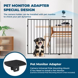 Full Metal Freestanding Dog Gate -2 Panels, Extra Wide Foldable Pet Fence with Pet Monitor Adapter for Indoor/Outdoor, 32'' Height Tall Dog Gate or Baby Gate for Doorways, Stairs, Hallways, Yard