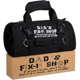 Hillban Roll up Tool Bag and Kraft Paper Box Set for Dad Father's Day Gifts Heavy Duty Portable Tool Bag with Shoulder Strap and 2 Detachable Pockets Survival Kit Mens Gifts for Him(Black)