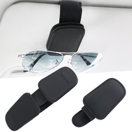 2Pack Sunglasses Holder for Car, Magnetic Leather Visor Glasses Mount and Ticket Card Eyeglass Hanger Clip for SUV Truck Universal Fit for Different Size Eyeglasses