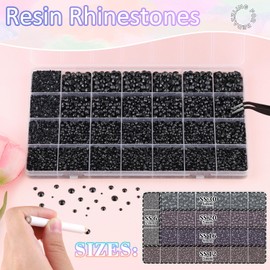 30000Pcs Resin Rhinestones for Bedazzling with B7000 Jewelry Glue, Black Flatback Gems Rhinestones for Crafting, Clothing Tumblers Mugs Shoes Fabric Decor Nail Art