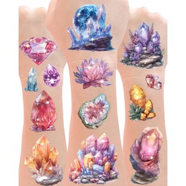 Tatuajes temporales de cristal, hipoalergénicos, 20 hojas, 244 piezas, diseño realista para tatuajes temporales de gemas, tatuajes temporales de rocas, decoraciones de diamantes para fiestas,