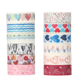 LGEGE 12 Rolls Washi Tape Set - 15 mm Wide, Aesthetic Japanese Masking Tape, Various Cute Heart Patterns Beautiful for Kawaii Stationery, Planner, Scrapbook, Gift Wrapping, Bullet Journal