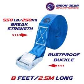 Bison Gear Tie Down Straps - UV Resistant Cargo Car Roof Rack Straps, 8ft 2.5m x 1in 25mm, 550lbs 250kg Break Strength, Cam Straps with Buckle (2 Pack, Blue)