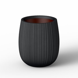 Kante 12.6" Dia x 14.6" H Round Concrete Planter, Streamlined Fluted Large Plant Pot with Drainage Hole and Rubber Plug for Home, Patio, Garden, Black Finish with Warm Brown Interior