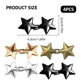 4 Pairs of Star Shaped Drawstrings, Removable and Reusable Drawstring Buttons, Stylish No-sew Drawstring Clips for Loose-Fitting Jeans, Skirts and Sweaters