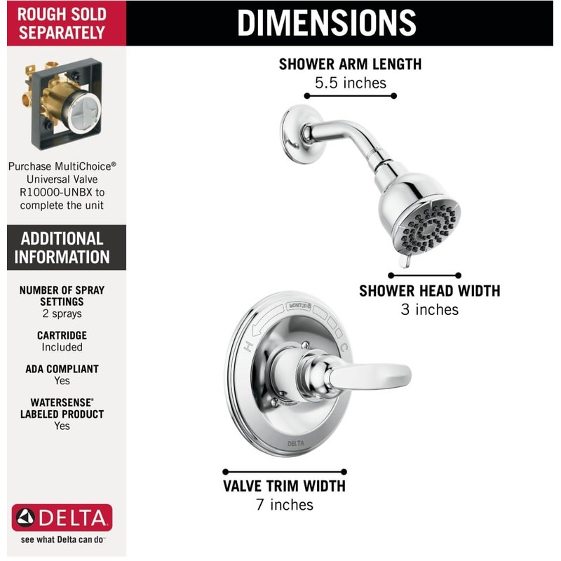 Delta Foundations 13 Series 2-Spray Shower Faucet Set, Chrome Shower